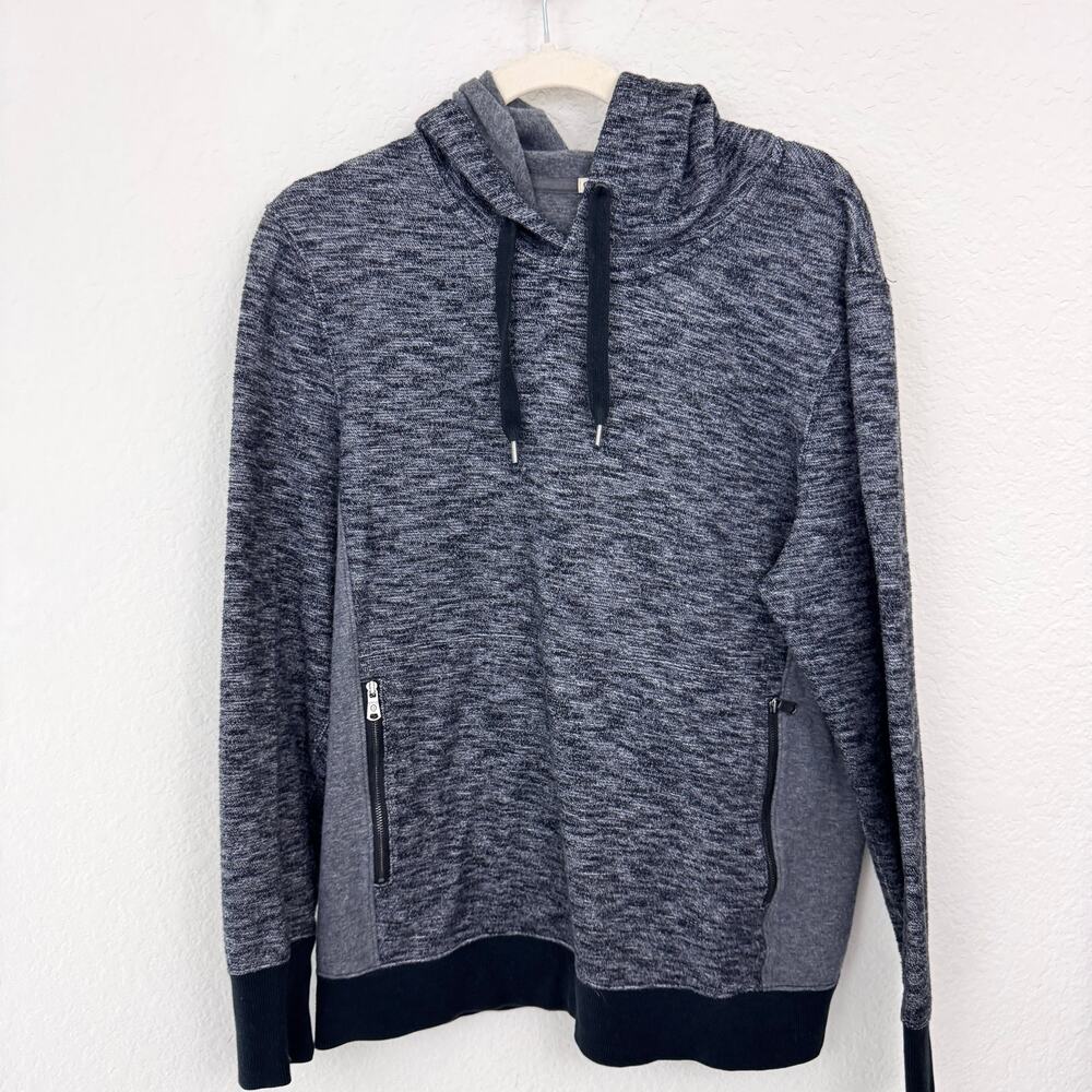 ONS Mens Hoodie Sweatshirt Size L Marled Knit Pullover Casual Athleisure Black